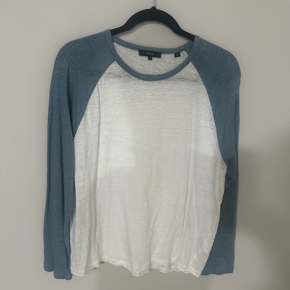 Men’s Vince Blue and White Long Sleeve Tee